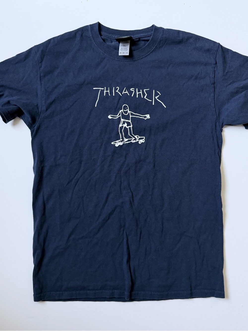 Thrasher Navy Medium Short-Sleeve Skate Tee with White Graphic